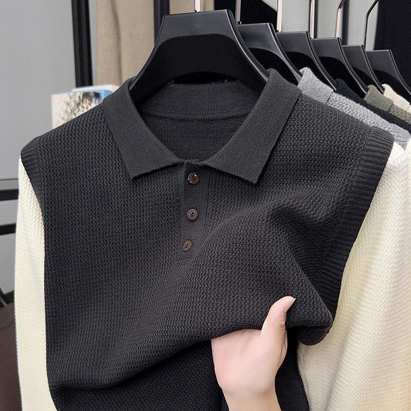 2025 Мужской красивый однотонный трикотажный свитер с длинным рукавом, приталенный, осенне-весенний базовый свитер с круглым вырезом, универсальный XL