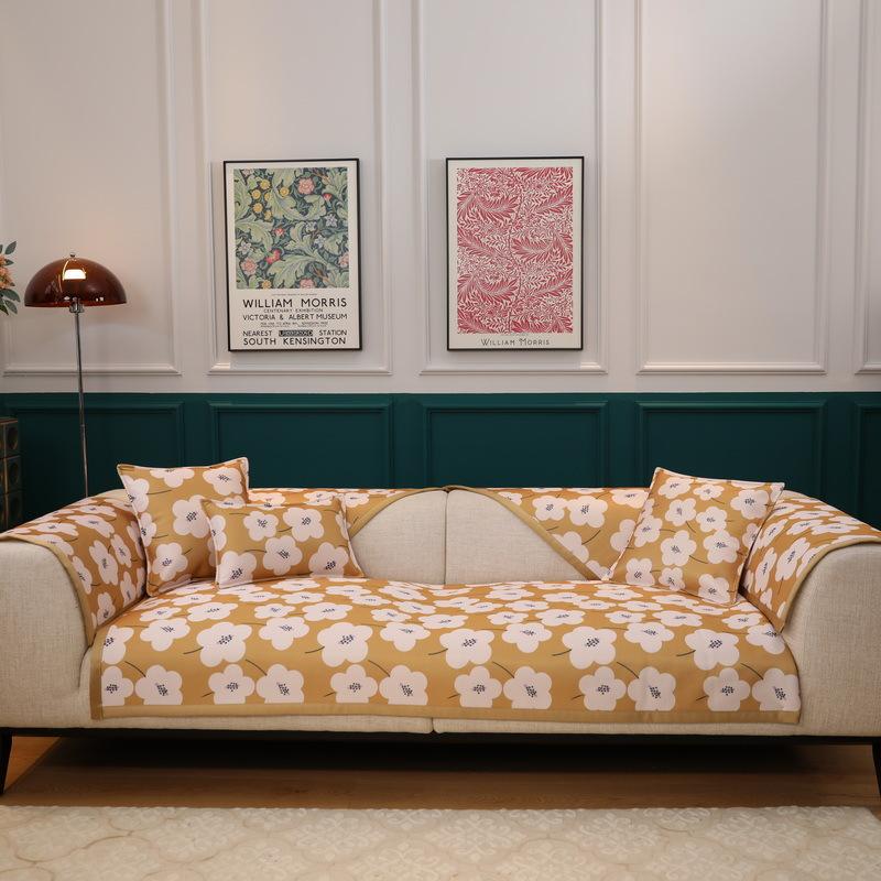 Summer Ice Silk Sofa Cushion Light Luxury Summer Mat Cushion Living Room Simple Sofa Cover Non-Slip