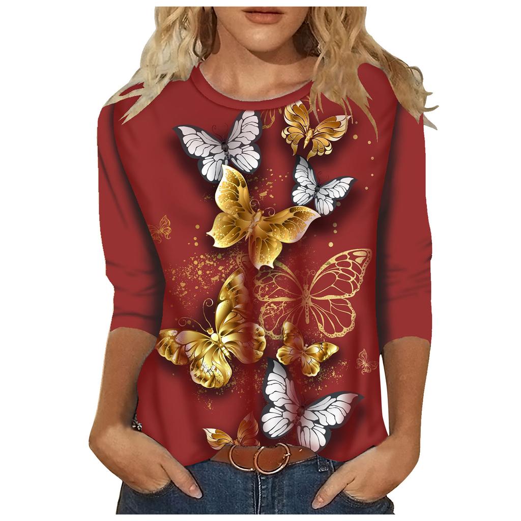 Women's Fashion Casual Print Round Neck Long Sleeve Loose Sweater Top