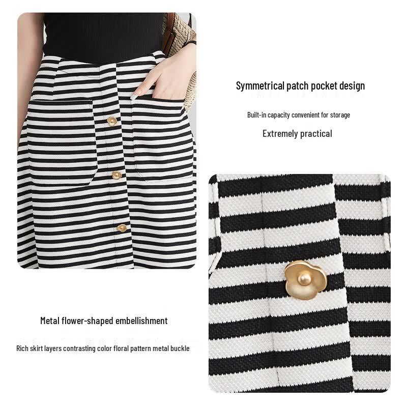 Demana Classic Stripe A-Line High-Waist Mid-Length Skirt