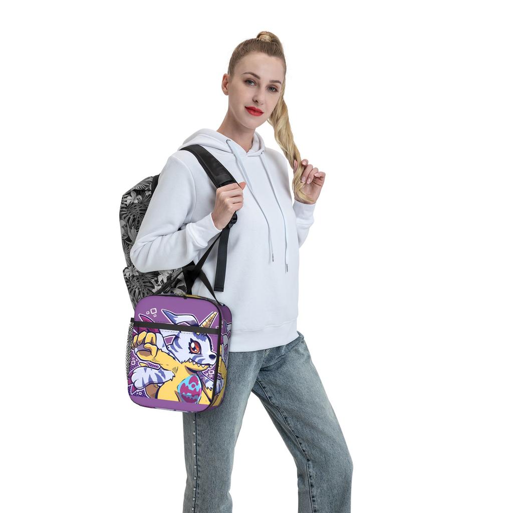 Digimon Adventure Anime Cartoon Lunch Bag School Portable Zipper Tote Food Bags For Women  Oxford Print Cooler Bag