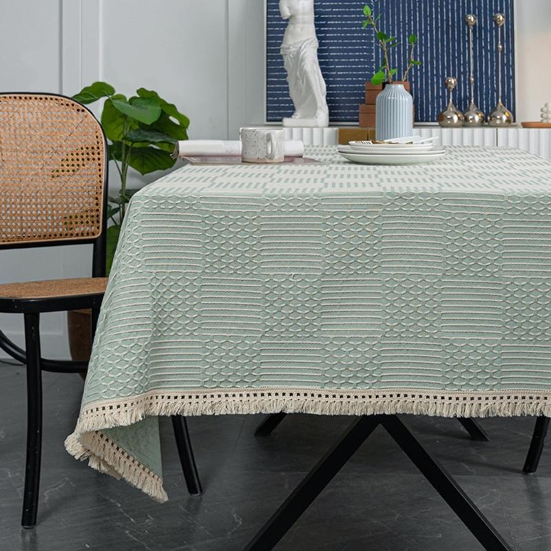 Fringed Table Cover Stains Resistant Polyester Linen Texture Tablecloth Decors For Kitchen Dining Room Decorations
