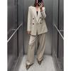Double Breasted Suit with Padded Shoulder Outwear 2129095 Pleated Wide Leg High Waist Casual Trousers 2125095