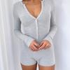Europese Herfst 2025 Dames V-hals Katoenen Knopen Lange Mouwen Strakke Bodysuit