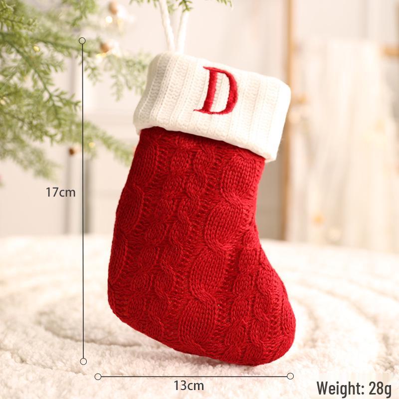 26-Letter Knitted Red Christmas Stockings - Festive Holiday Hanging Decorations