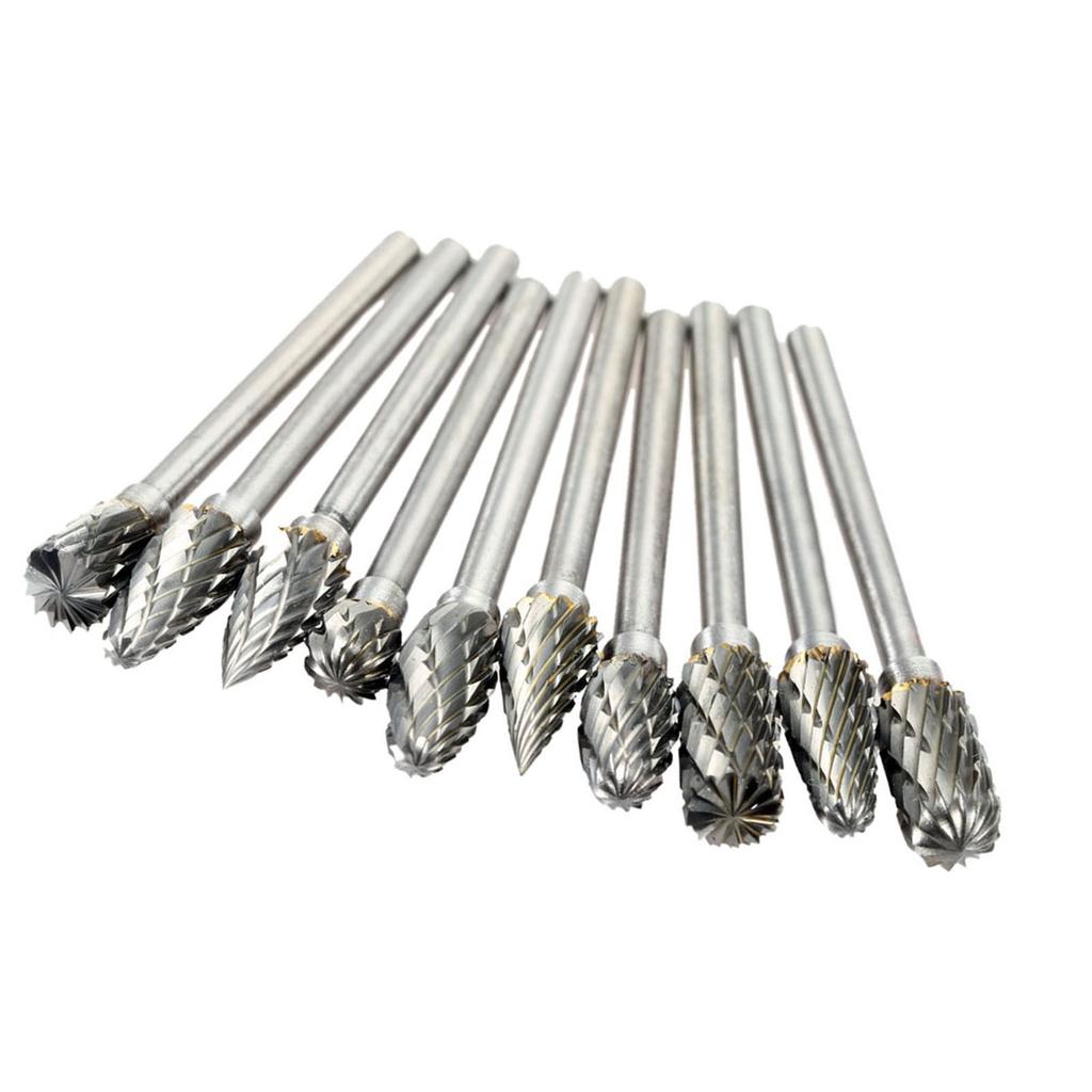 Electric Grinding Accessories 10pcs 0.12*0.24inch Tungsten Steel Carbide Milling Cutter for Rotary Burr Tool Set CNC