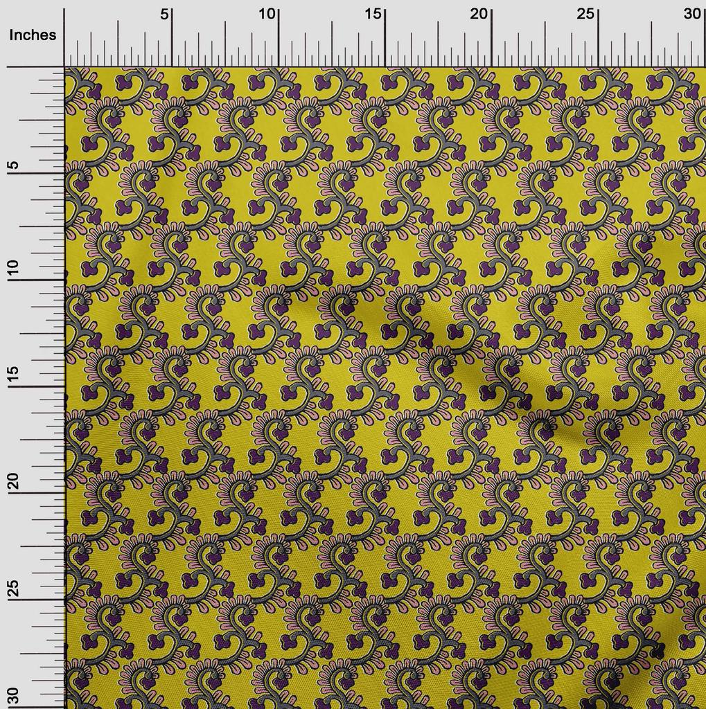 oneOone Cotton Flex Fabric Spiral & Floral Block Printed Craft Fabric BTY 40 Inch