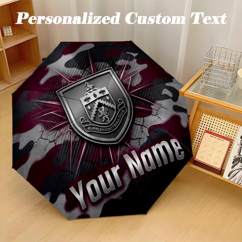 8 Rib Auto Folding Umbrella Burnley Football Print Custom Name Text Portable Rain Gear