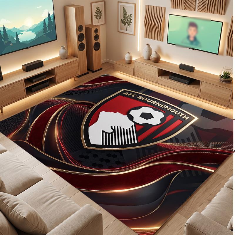Tappeto in Velluto di Cristallo con Stampa del Bournemouth Football Club, Comodo Assorbente d'Acqua Antiscivolo Tappeto per Pavimenti Interni
