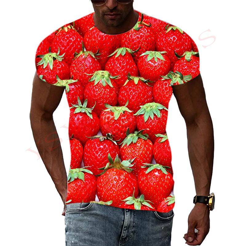 Summer Round Neck 3D Fun Fruit Pattern Print Top Fashionable Casual Short Sleeved Men's T-shirts