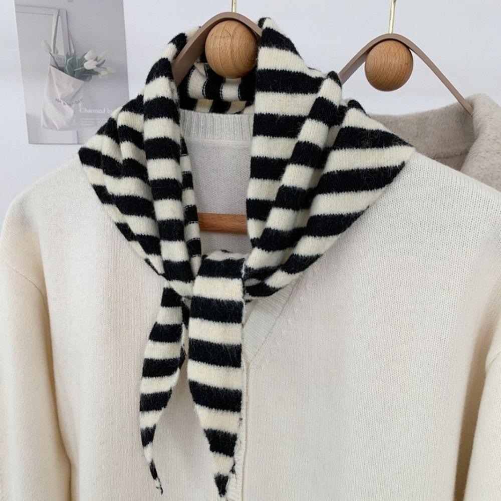 Solid Color Knitted Triangle Scarf Striped False Collar Neck Cover Cross Scarves Girl