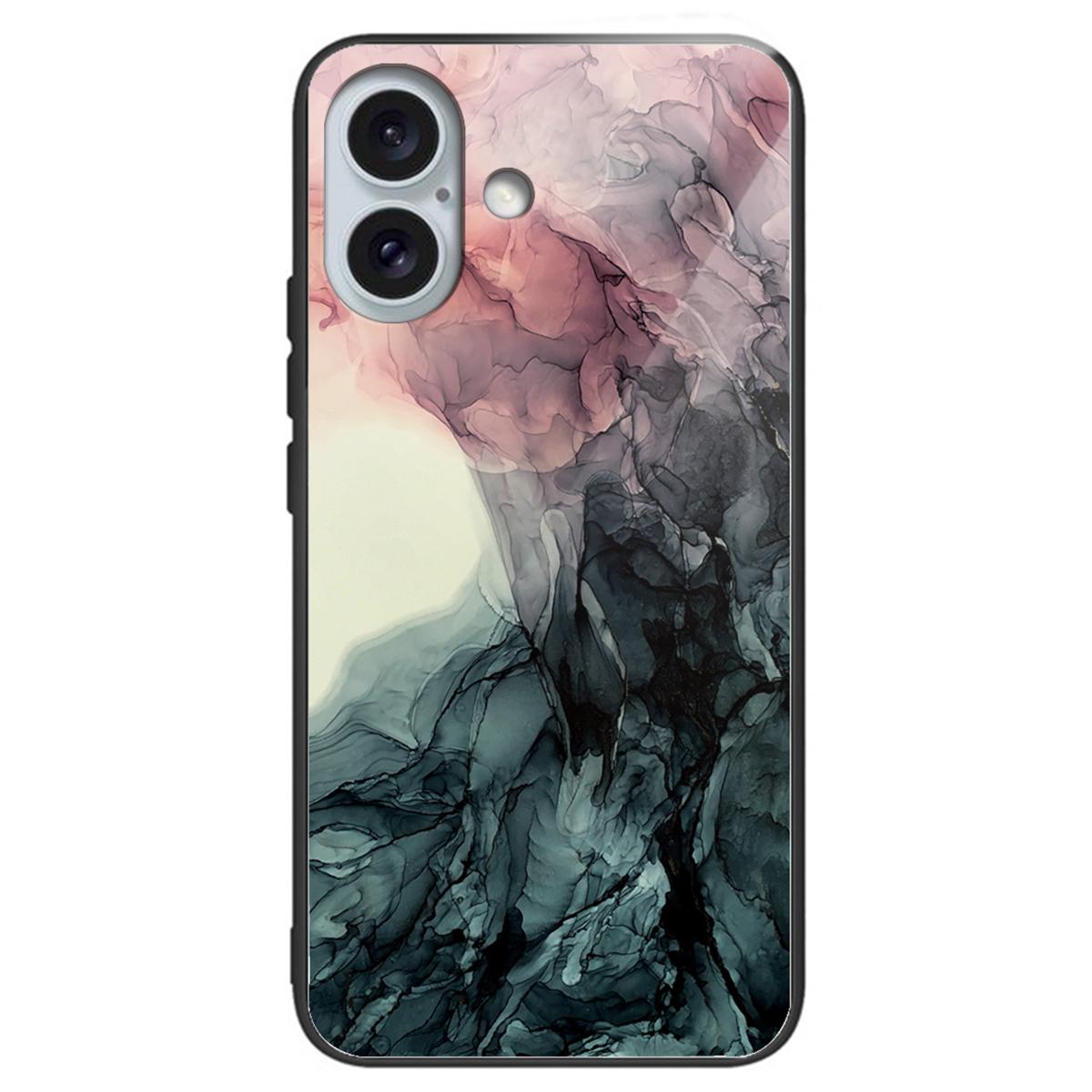 

For iPhone 16 Case Artistic Marble Pattern Shockproof Tempered Glass Phone Cover