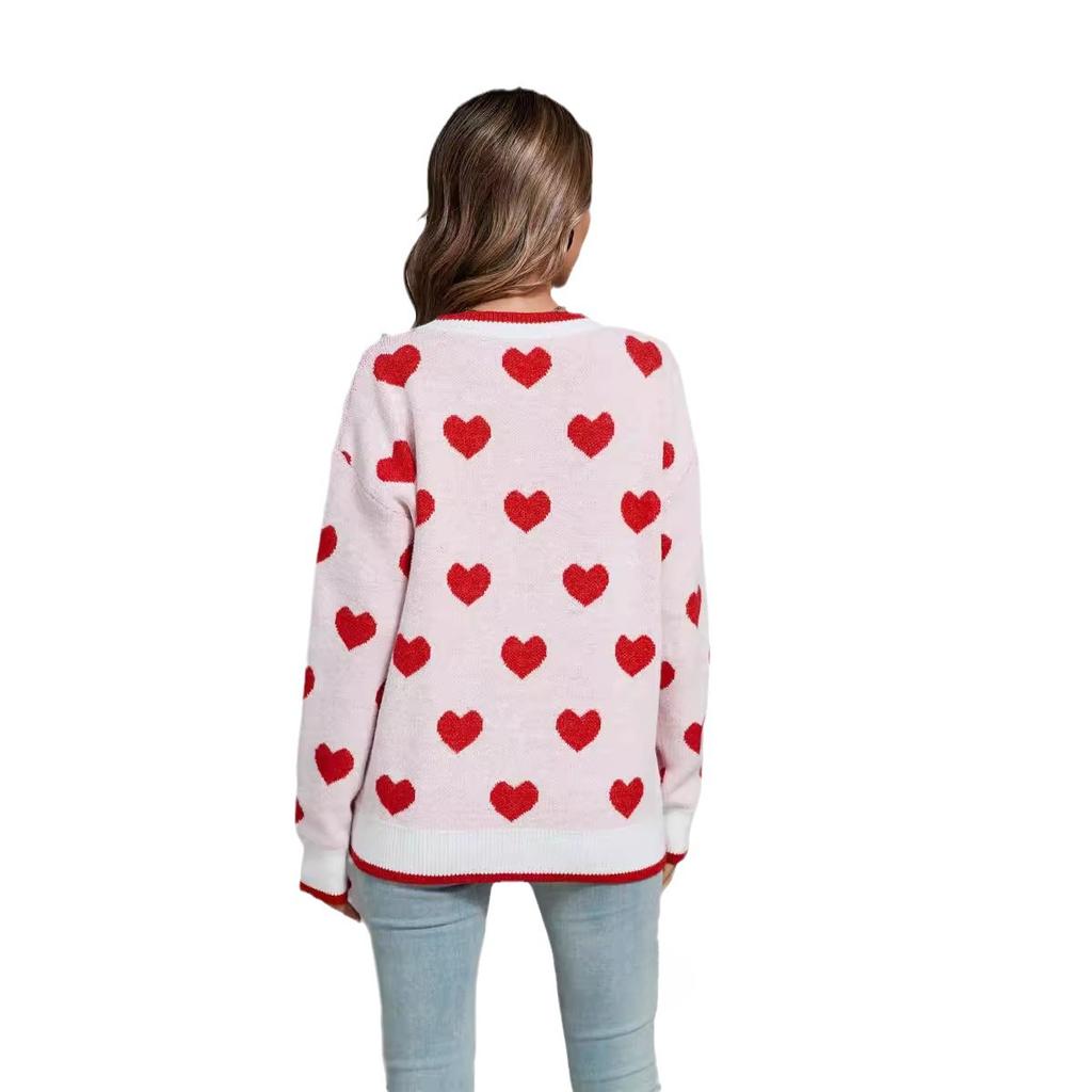 Winter Women's Sweater Love Valentine's Day Pullover Heart Color Clash Sweater