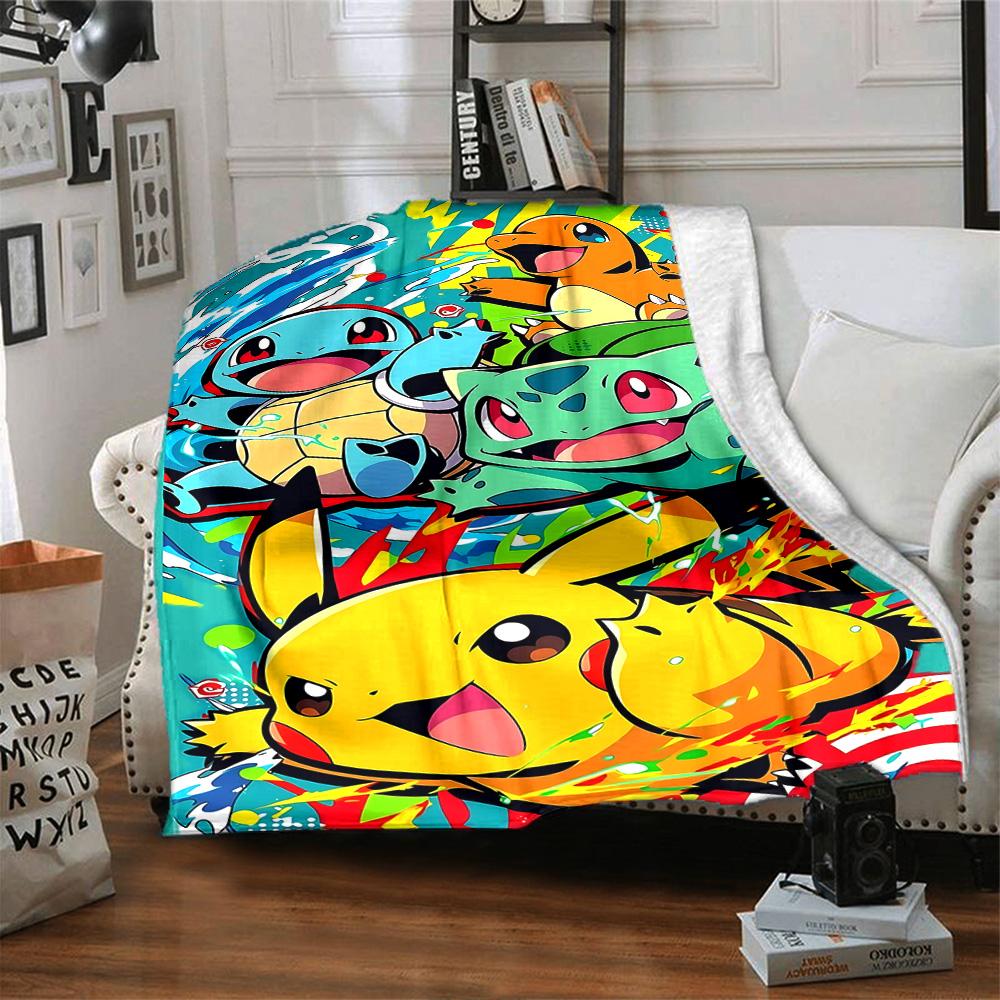 1pc Pokmon Adventure Begins Flannel Blanket,Ultra Soft Warm Plush Throw for Home Bedroom Bed Sofa Cover Camping Picnic gift Y72428