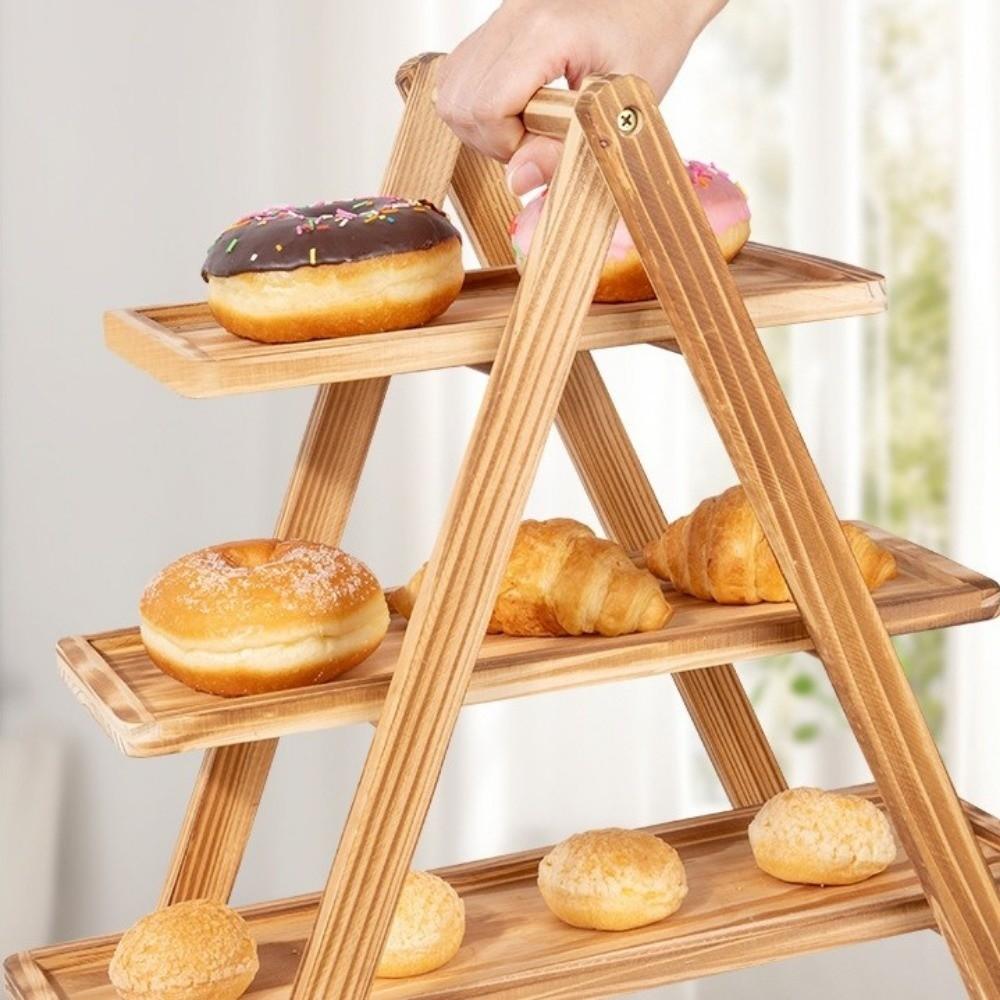 Detachable Design Wooden Serving Tray Three Layer Food Serving Tray  Dessert Party Organizer