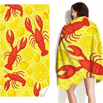 Lobster Lemon Beach Towel, Soft Texture Quick Dry High Absorbent Lightweight Microfiber for Yoga Camping Swimming Fun