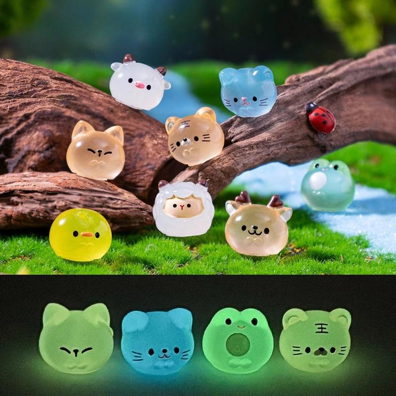 12/24/48pcs Luminous Mini Resin Animal Frog Tiger Figurine Glow in The Dark Miniature Figures Ornament Fairy Garden Accessories