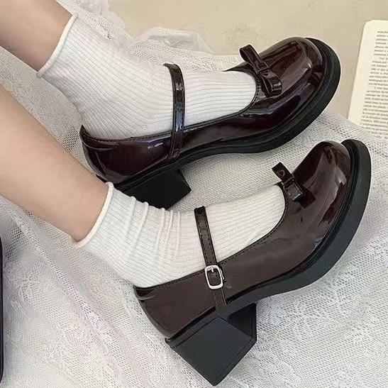 

2025 лето и осень новая маленькая кожаная обувь ретро бант высокий каблук легкий вырез женские туфли Мэри Джейн тонкие модные одинарные туфли 40 темно-коричневого