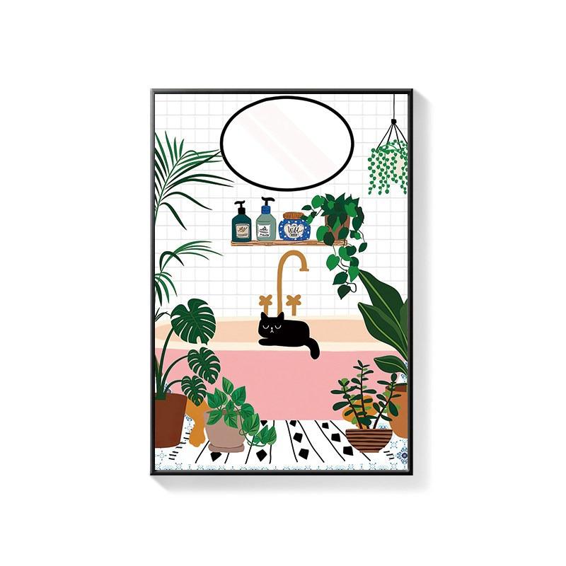 Bathroom Decorative Painting Cat American Retro Toilet Bathroom Canvas Painting Wall Art Poster for Modern Bathroom Home Decor