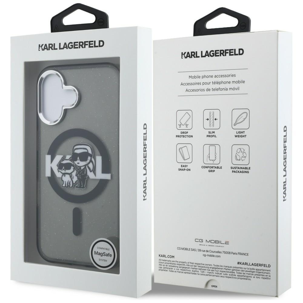 Karl Lagerfeld IML Glitter Karl & Choupette Sketch Logo MagSafe Case for iPhone 16 Black