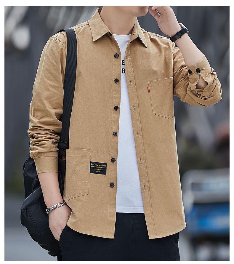 Men's Loose-Fit Non-Iron Cotton Shirt - Long Sleeve Casual Workwear for Spring & Autumn