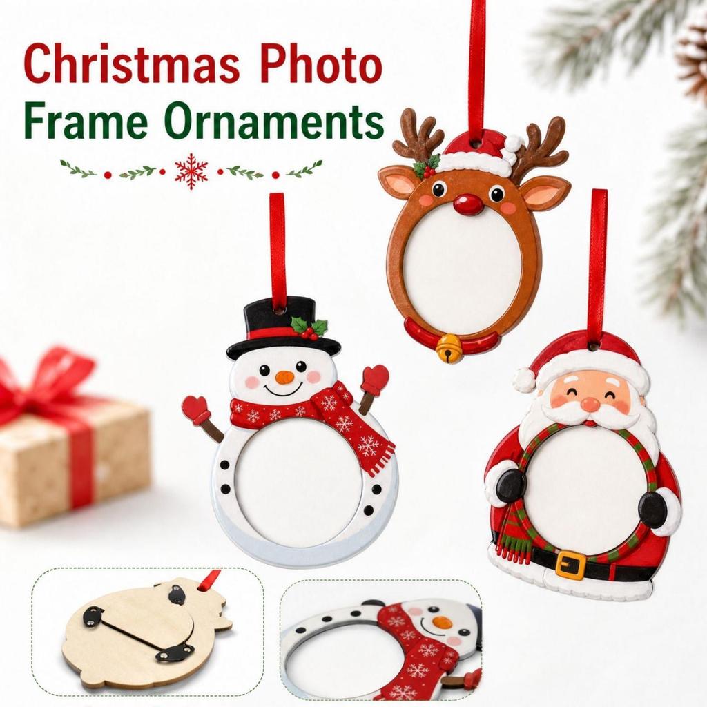 Christmas Wooden Photo with Rustic Holiday Decor for Home Tabletop Display