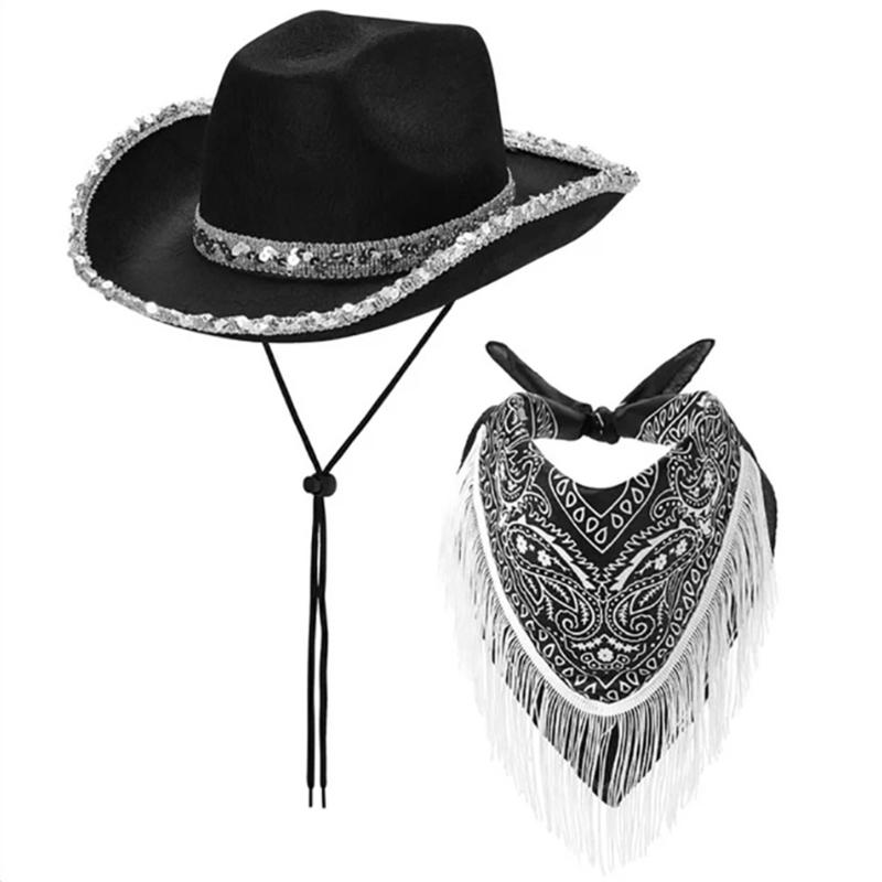 Cowgirl Hat+Scarf Set for Music Festival Cool Scarf for Costume Party Cool Bandana for Bachelorette Party