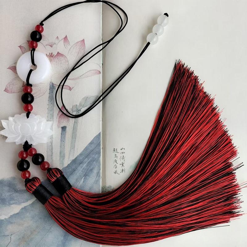 Chinesischer Stil Friedensschnalle Lotus Zweifarbig Quaste Fransenbesatz Perlen Nähzubehör Für Hanfu Taillenanhänger A10 gray