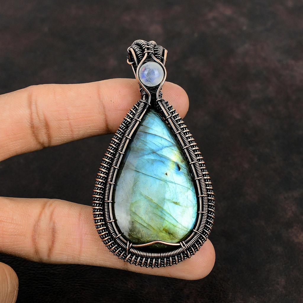 Labradorit Anhänger Kupferdraht umwickelt Edelsteinanhänger Regenbogenmondstein Anhänger Kupferschmuck Geschenk für Sie Handgefertigter Labradorit Schmuck