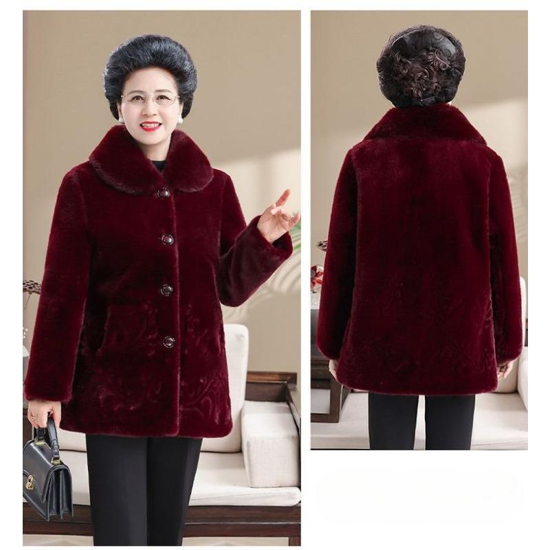 Thick Warm Winter Coat for Senior Women Luxury Fur Lined Jacket Fashionable Outfit for Elderly Ladies