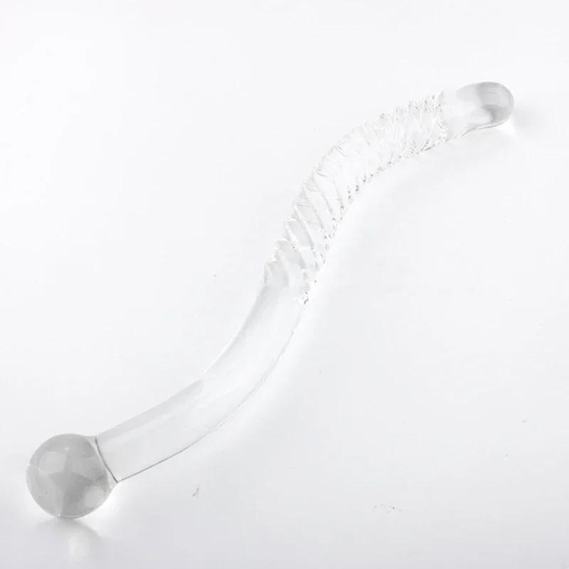 Double Ended Crystal White Pyrex Glass Dildo Artificial Penis Granule Spiral G Spot Massager Adult Game Sex Toys for Woman Gay