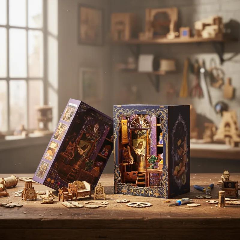 Non-Toxic Magic Academy Wooden Building Blocks Set Model Kit Diy Travel Agency Of The Mind Puzzle Bookshelf Decor Birthday Christmas Gift