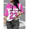 T-shirt a Strisce Estiva Nuova con Stampa Los Angeles 23 per Donna Scollo a V Patchwork Manica Corta Maglia Sportiva da Calcio Top Oversize Y2K