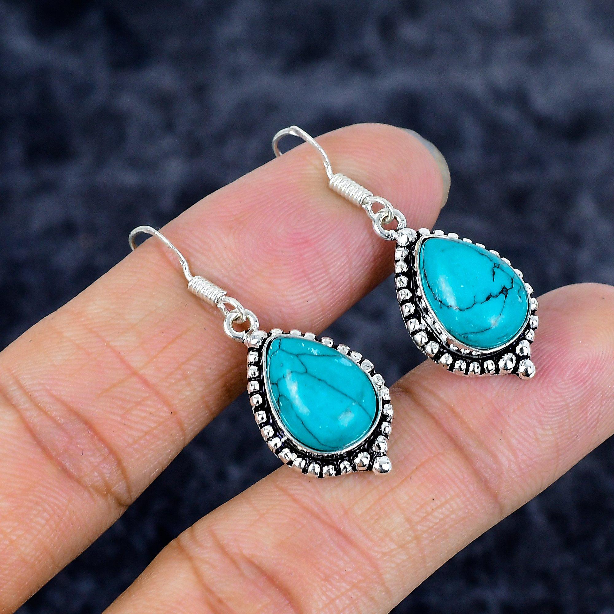 

Santa Rosa Turquoise Gemstone 925 Sterling Silver Jewelry Earring 1.58 M-3357