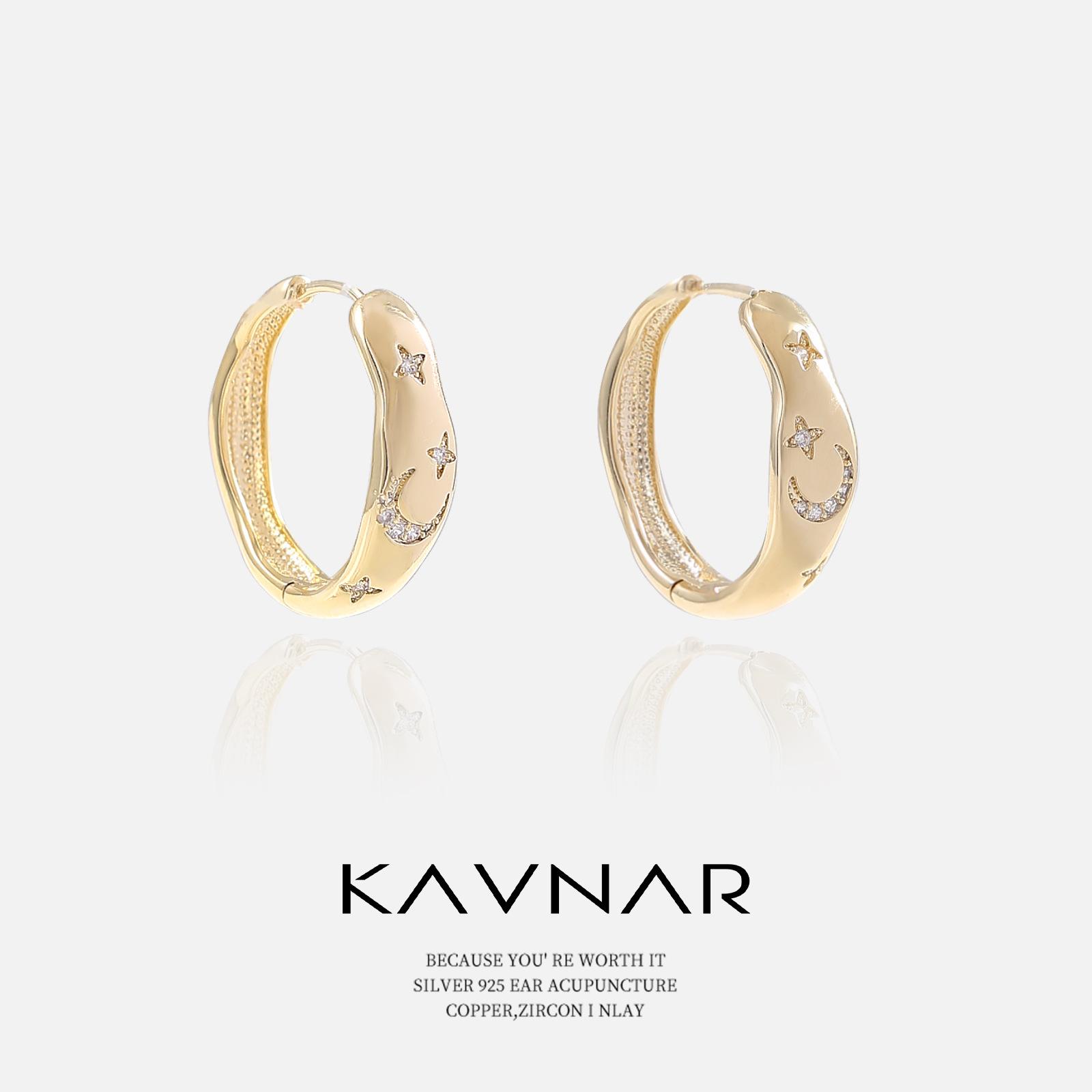 KAVNAR Hoop Earrings Star Moon Zircon Irregular Minimalist Gold Plated Summer Women s Earrings