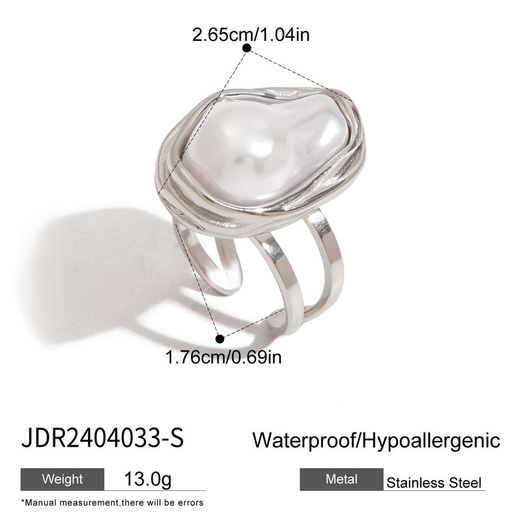 Uworld Fashion Pearl Leaf Ring Stacked Texture Strip Gold Color Adjustable Ring Women's Jewelry Gift For Her