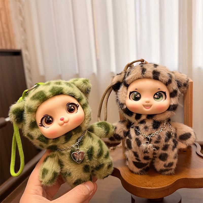 Cute Cartoon Leopard Series Big Eyes Vinyl Face Plush Doll Pendant Backpack Decoration Gifts