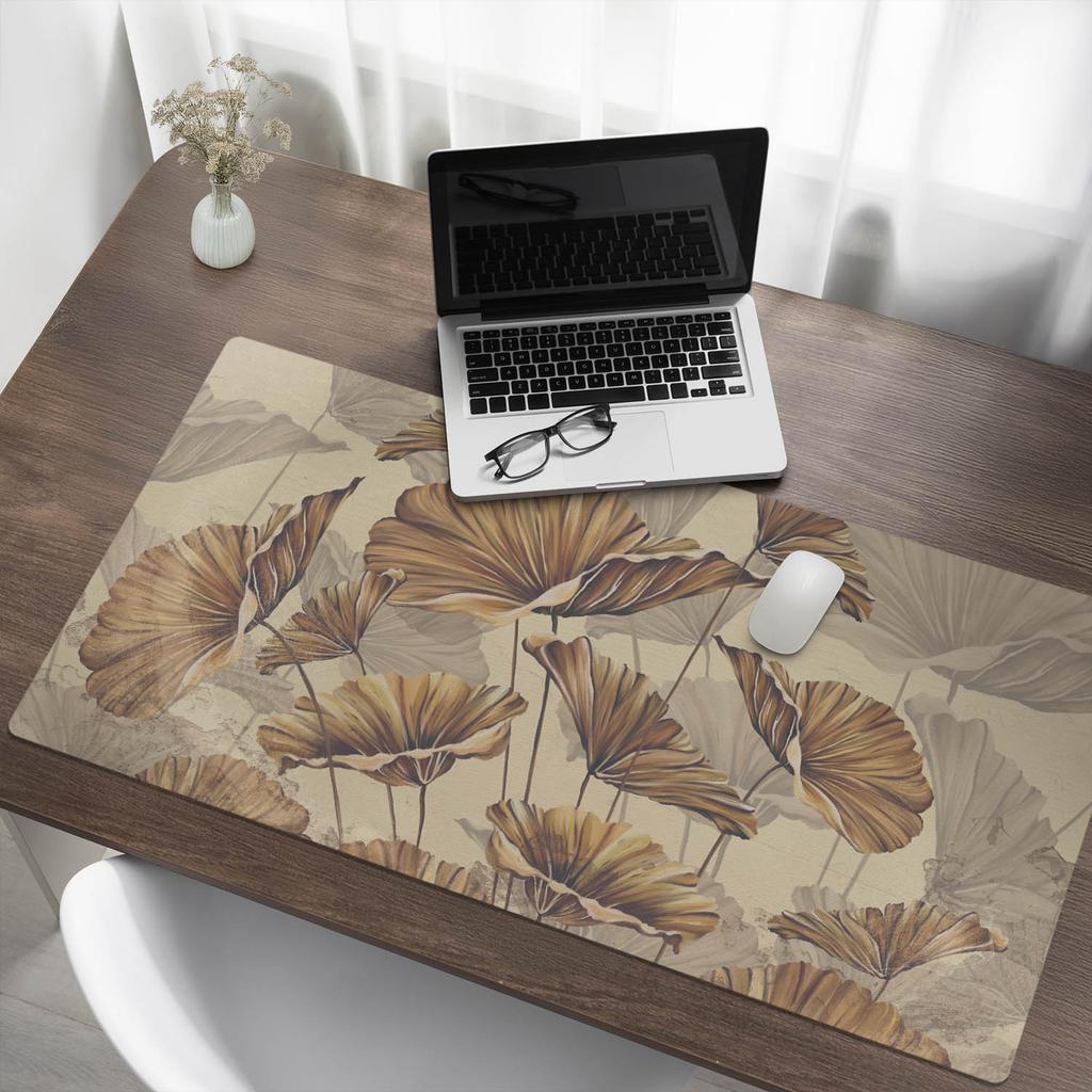 Anti-Slip Protective Desk Mat with Sepia Flowers Graphic 120x60 Cm