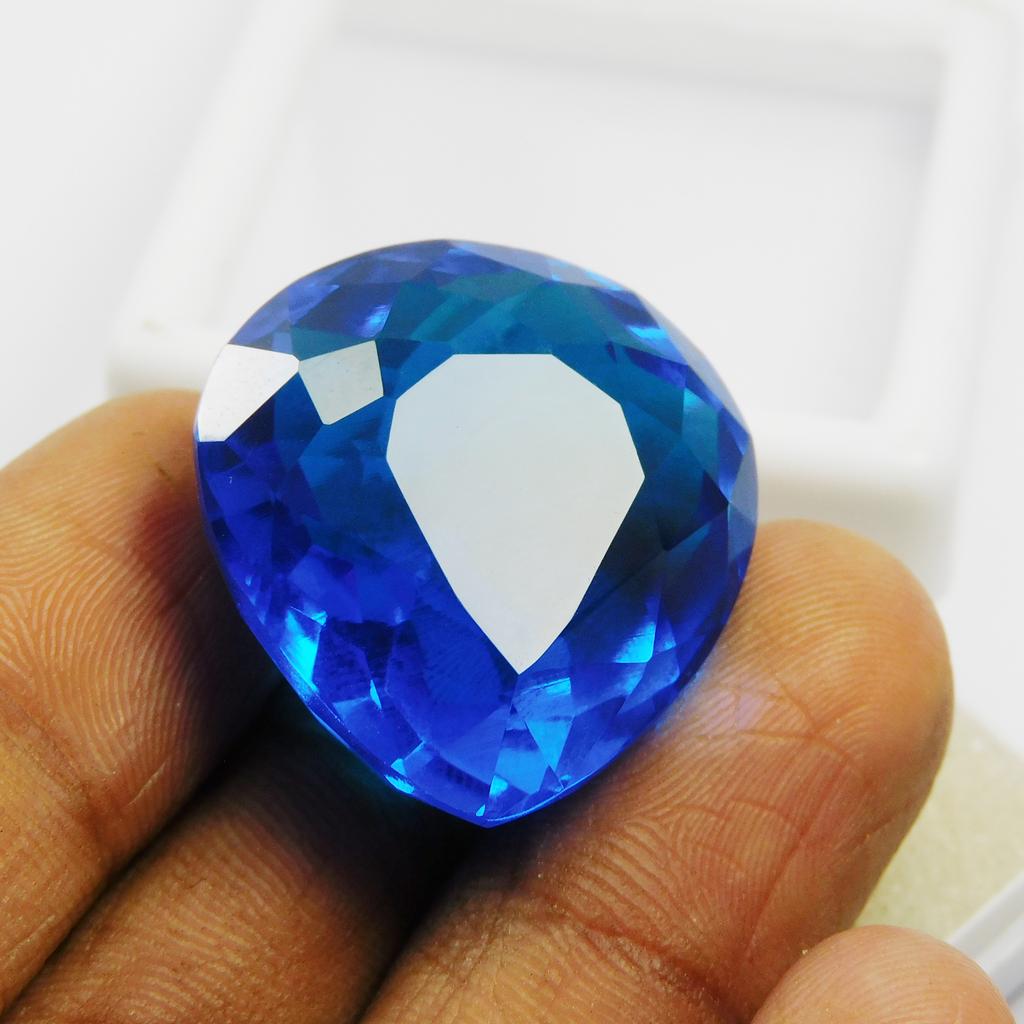 Blue Tanzanite Pear Cut Lab Created 54.10 Ct CERTIFIED Huge Size Gemstone m-1070-k