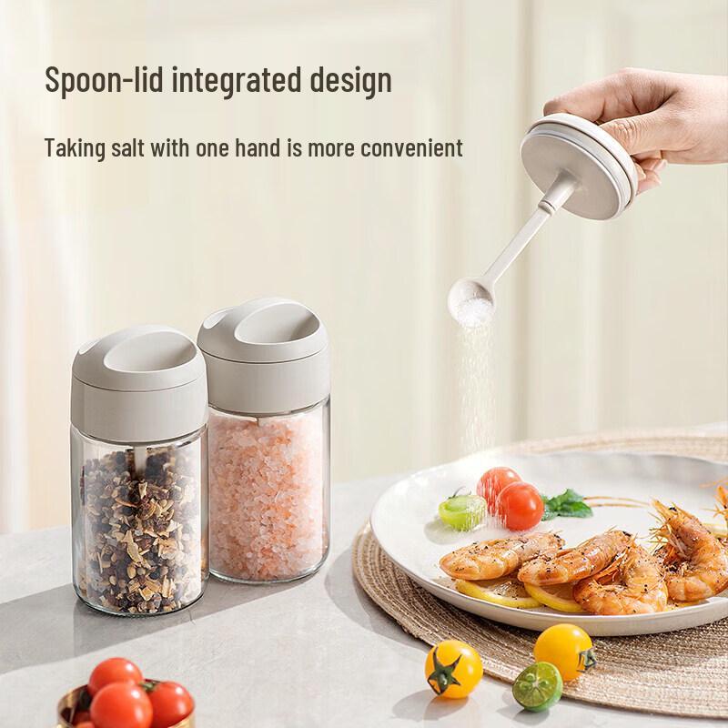 Japanese Style Glass Seasoning Jar with Spoon Lid