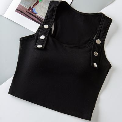 Fashion Tank Top Button Wide Shoulder Tank Top Racerback Fixed Cup Inner Layer Outer Wear Bottom Shirt