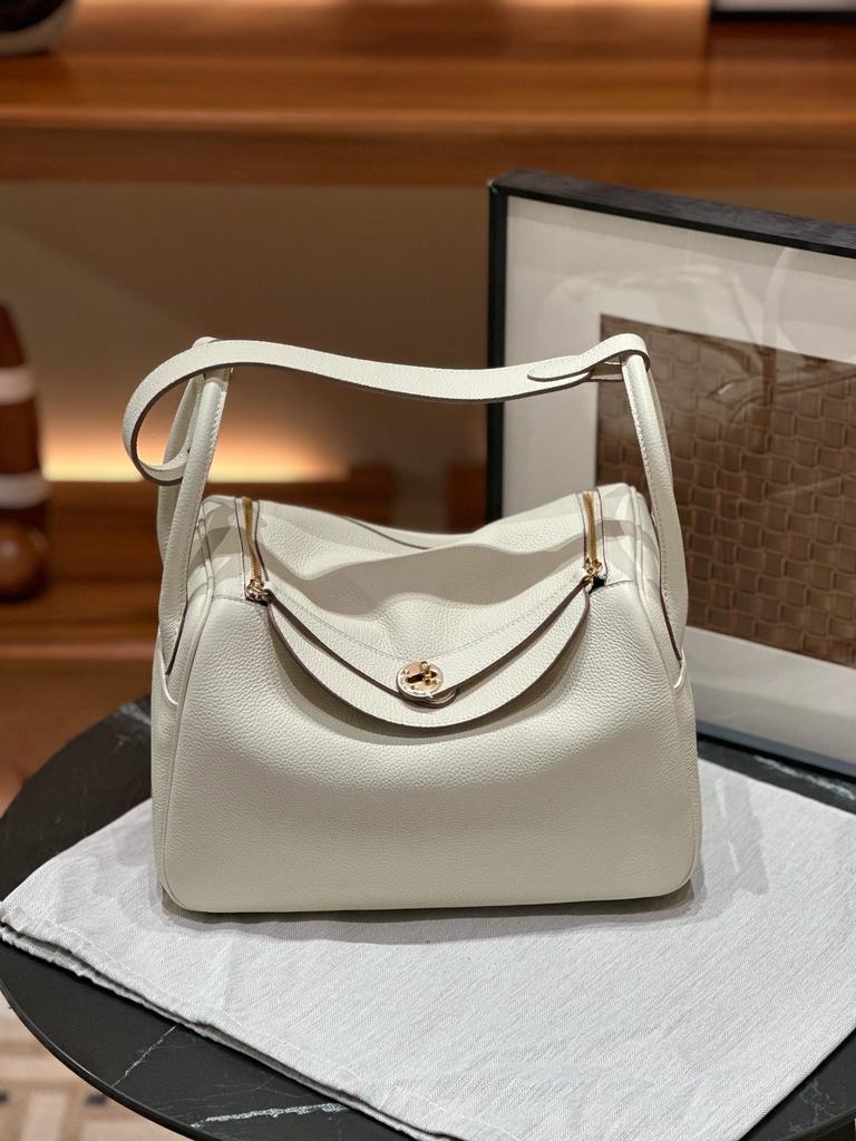 30TC Top Layer Cowhide Lock Plain Weave Coffee Tote Bag Large Capacity Real Leather Organizer Womens Bag