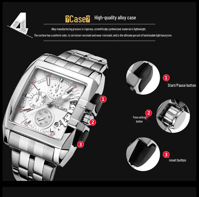 MEGIR Men's Sports Outdoor Stainless Steel Square Watch, 2018 Edition