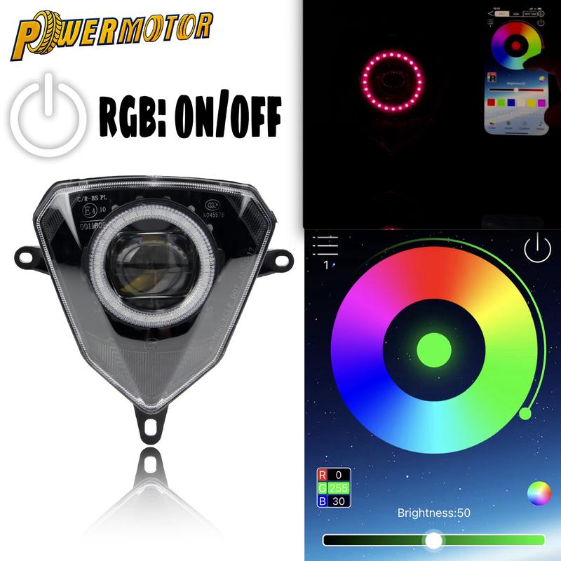 Motorcycle V6 Headlight APP Control Angel Eye Light Pit Dirt Bike For Beta 50 125 250 300 Universal Mounting Accessories Racing