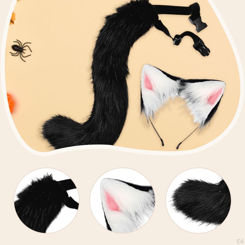 Cat Ears and Tail Set Animal Cosplay Costume for Party Birthday Masquerade