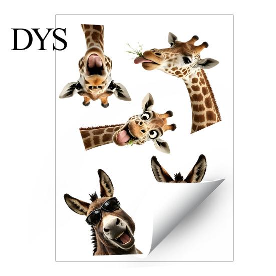 Removable Electrostatic Glass Clings Funny Giraffe Donkey Static Window Cling, Farm Animal Party Decoration Decals Decal for Kitchen Guest Room, Cute