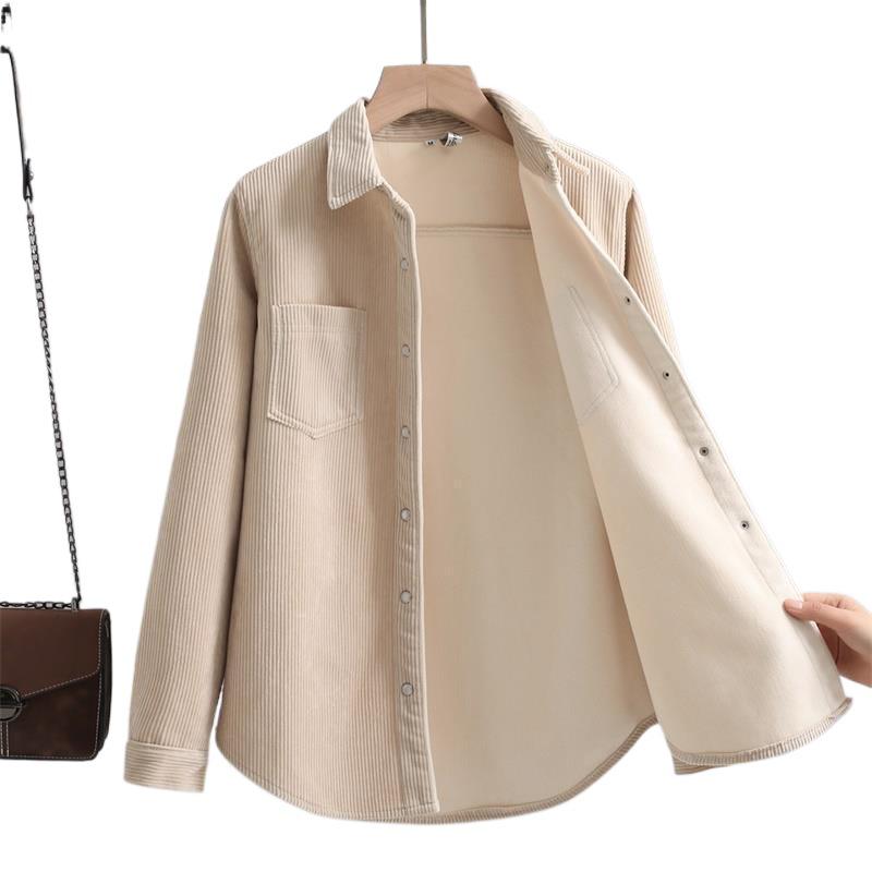 Dámská slim manšestrová košile s fleecovou podšívkou - Hřejivá základní vrstva, všestranná a stylová pro podzim/zimu 2025.