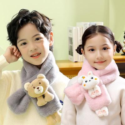 3D Cartoon Kids' Scarf - Plush, Warm, Cross Design for Autumn/Winter, Korean Style for Boys and Girls