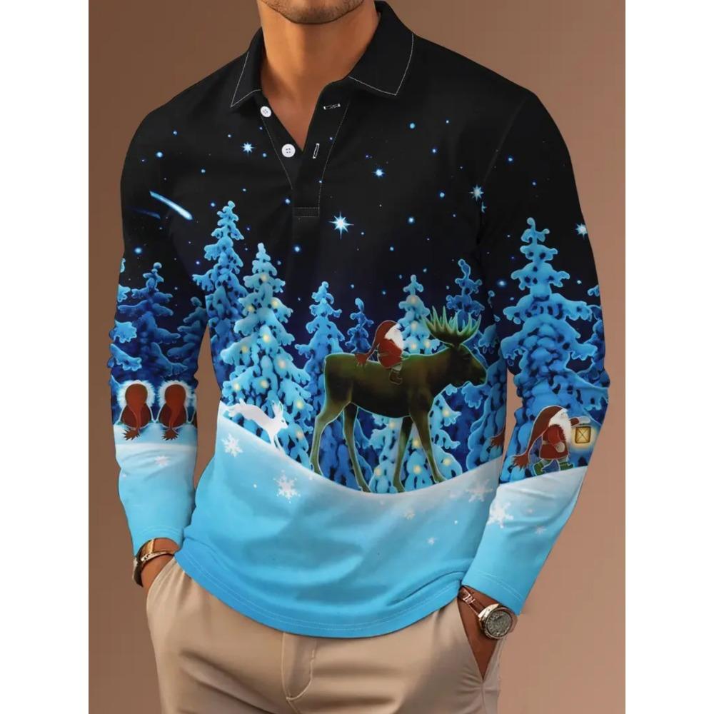 Christmas Men's Polo Shirt Santa Claus 3d Print Autumn Long Sleeve Shirt Casual T-shirt for Man Fashion Harajuku Men's Clothing