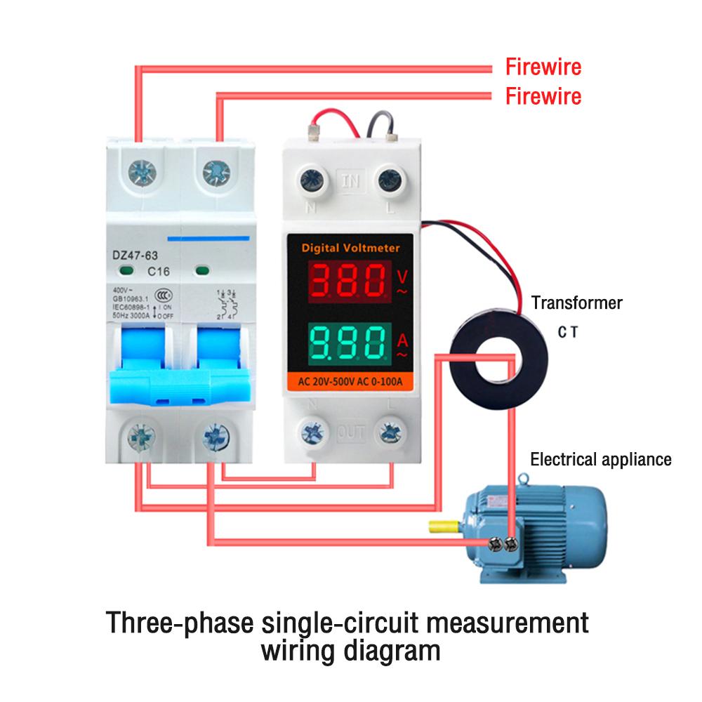 

Din Rail LCD Dual Digital AC Voltmeter Ammeter AC220V 380V Meter AC60-500V AC0.00-99.9A Amp Monitor for Electrician Tool білий